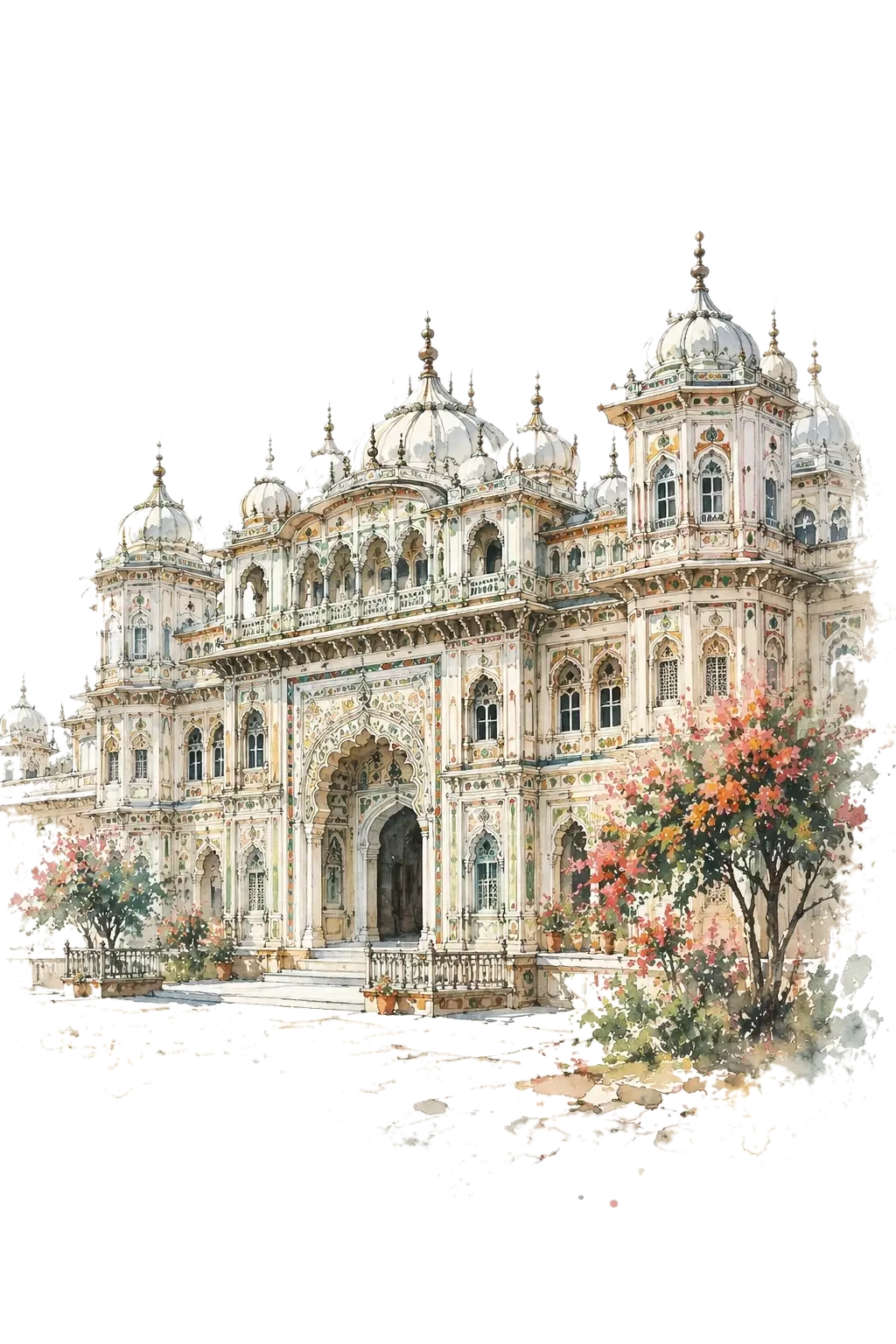 A watercolour of the ornate Janaki Mandir temple in Janakpur